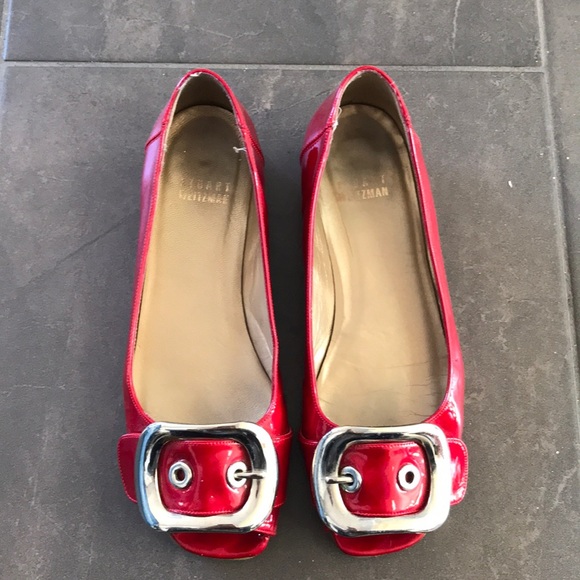 Stuart Weitzman Red Patent Flats - Picture 1 of 8